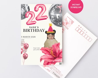 Personalized Photo Card-Birthday Card with QR Code – Custom Photo & Message  (Instant Download)