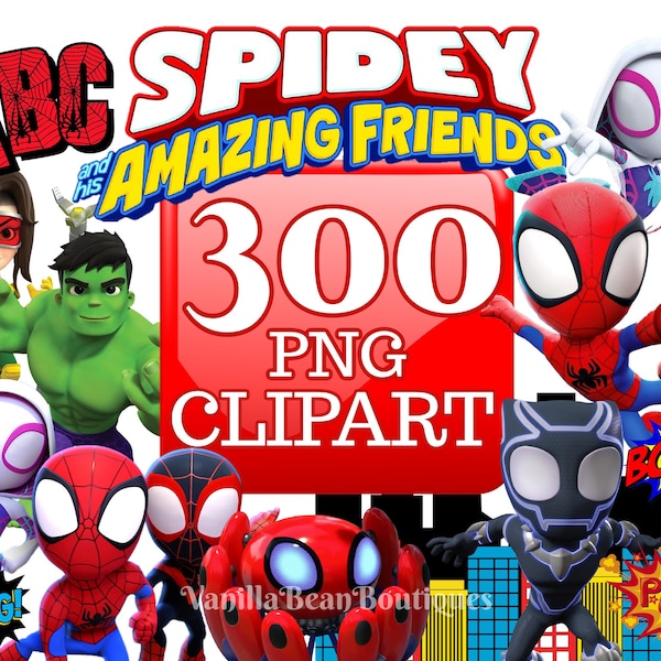 Spidey Clipart, Spidey e i suoi fantastici amici PNG Bundle, Superhero PNG, Download istantaneo, camicia Spidey, compleanno di Spidey, poster di Spidey,