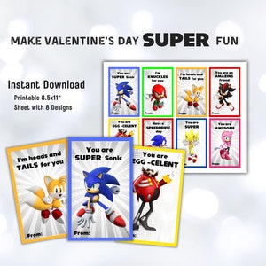 Sonic Valentine Cards, Sonic Hedgehog Valentine's Day Cards, Printable ...