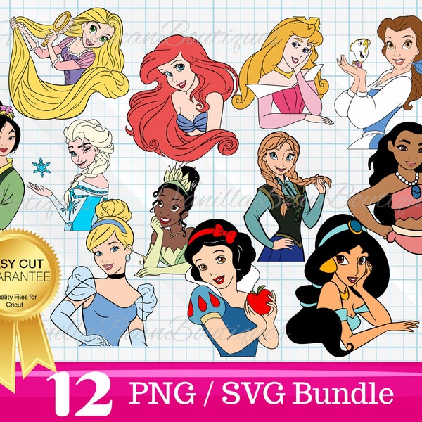 Princess SVG Bundle, Frozen svg, Tangled svg, Snow White svg, Little Mermaid svg, princess clipart, princess png, Ariel svg
