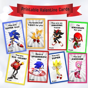 Sonic Valentine Cards, Sonic Hedgehog Valentine's Day Cards, Printable Sonic Tails Valentines, Sonic Valentines, Kids Printable Valentines
