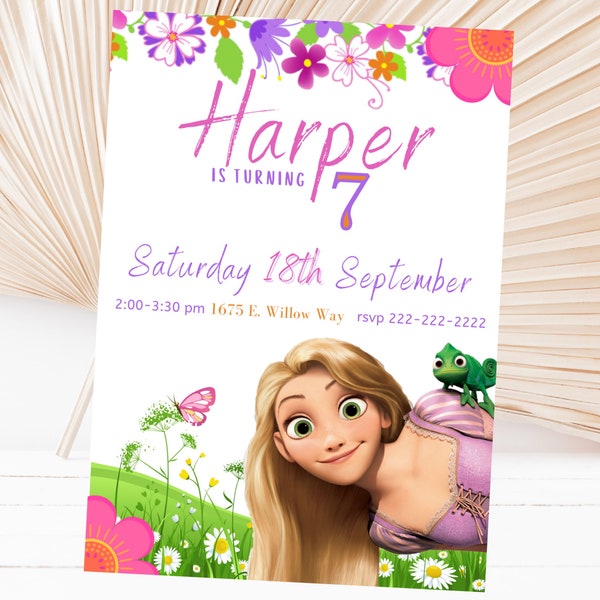 Editable Tangled Birthday Invitation, Rapunzel Invitation Template, Princess invitation, Tangled Party, Rapunzel party invitation