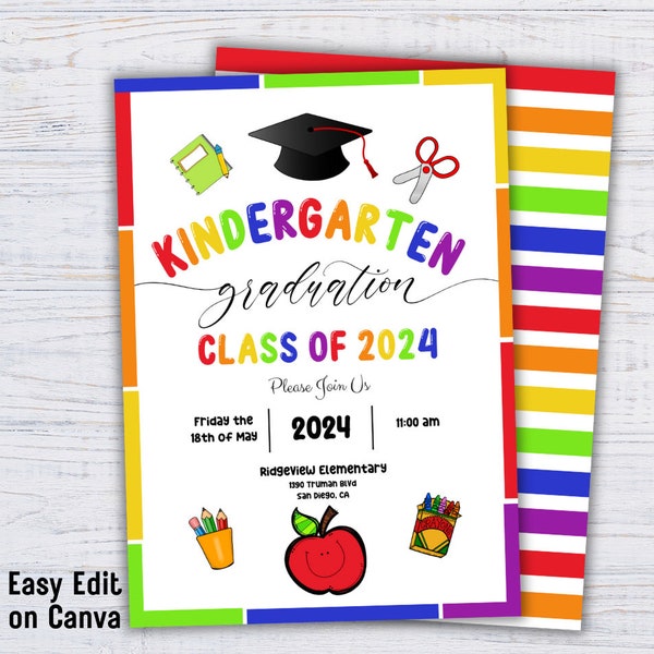 Editable Kindergarten Graduation Invitation, Printable or Textable Kindergarten Graduation Invitation, Kindergarten Graduation Evite