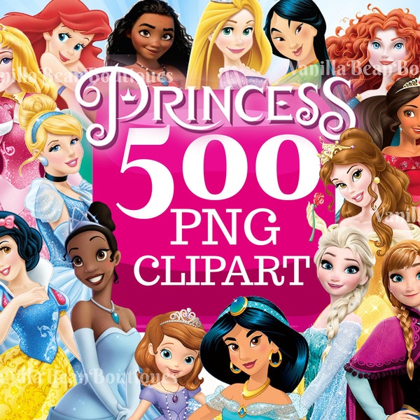 Princess PNG Bundle, Princess Clipart Instant Download, Princess Birthday, Moana clipart, Frozen png, Snow White clipart, sleeping beauty