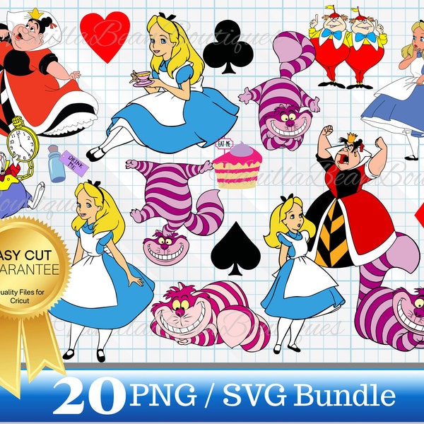 Alice in Wonderland SVG Bundle, Cheshire Cat SVG, Alice in Wonderland PNG Clipart, Cheshire Cat Clipart, Alice in Wonderland Party