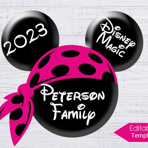 Editable Minnie Pirate Cruise Door Magnet, Pirate Cruise Shirt, Cruise PNG, Ears Family Vacation Shirt Iron On