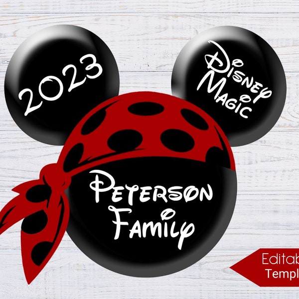 Aimant de porte de croisière Mickey Pirate modifiable, Pirate Mickey PNG DIY, Mickey Ears Family Vacation Shirt Iron On