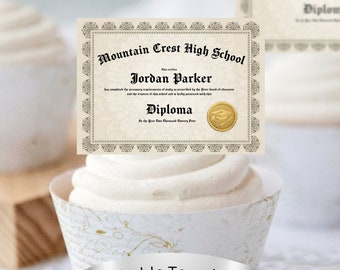 Editable Graduation Party Cupcake Topper, Diploma Cupcake Topper, Personalized Graduation Diploma for College High School Graduation Party