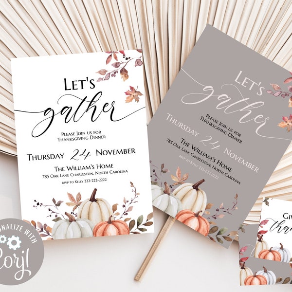 Thanksgiving Invitation, Thanksgiving Invitation Template, Let's Gather Thanksgiving Invitation, Editable Invite