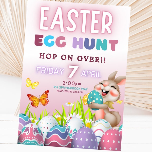 Editable Easter Egg Hunt Invitation, Easter Invitation, Printable Egg Hunt Invite