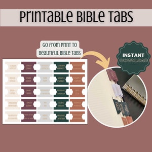 Jewel Printable Bible Tabs, Bible tabs, Bible Study tools, Bible journaling, Instant Download, Books of the Bible Tabs