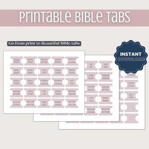 Pink Printable Bible Tabs, Bible tabs, Bible Study tools, Bible journaling, Instant Download, Books of the Bible Tabs