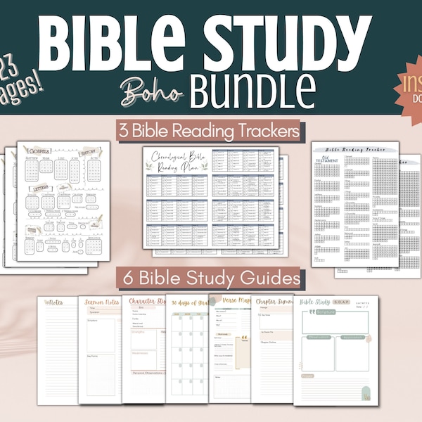 Printable Bible Study Planner and Bible reading trackers, Chronological Bible tracker, Christian Devotional Planner, Printable Bible journal