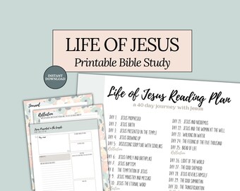 Printable Life of Jesus Bible Study Lent reading plan Easter Study tracker Womens Devotional Bible journal printable Christian ministry idea