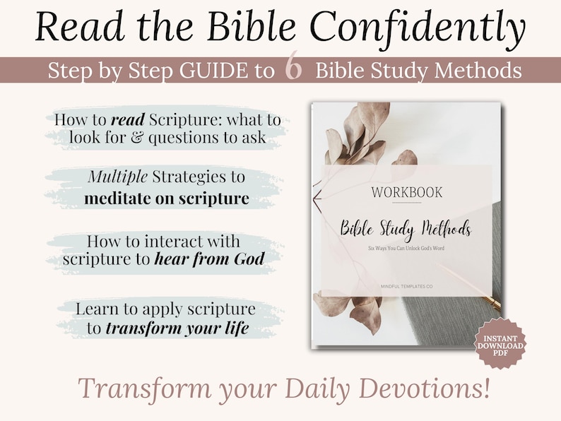 How to Study the Bible Guide with workbook Christian Study Materials Boho Faith Planner Bible Study Templates Reflection Worksheets Chronological Bible Reading Plan Scripture Cards Women’s Daily Devotional Resource Learn to study the Bible. Bible Study templates. Bible Study methods. Chapter Bible Study, SOAP bible study, Verse Mapping, Character Bible Study, Topical bible study template, Thematic Bible Study template