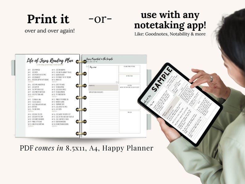 Easter Bible Study Printable PDF with 40-day Gospel reading plan and Life of Jesus study templates. Includes reflection pages, journaling prompts, and study guides for women of faith. Great for Lent devotional use or anytime of year. Ideal for small groups, Christian women’s ministries, or as a faith-based gift.
