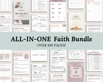 Faith Planner Bundle Bible Study Guide Prayer Journal Gratitude Spiritual Reflection Templates Printable Scripture Card Christian Gift Idea
