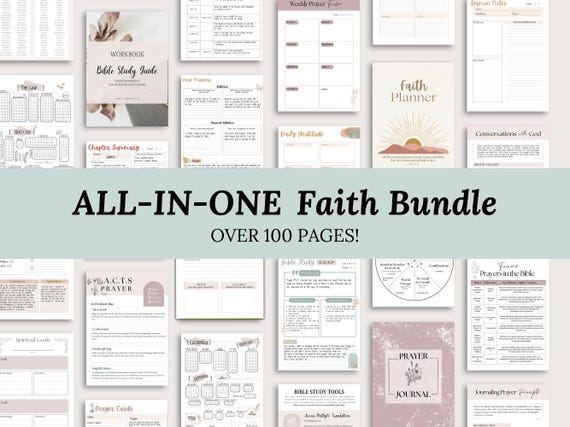 Faith Planner Bundle Bible Study Guide Prayer Journal Gratitude Spiritual Reflection Templates Printable Scripture Card Christian Gift Idea