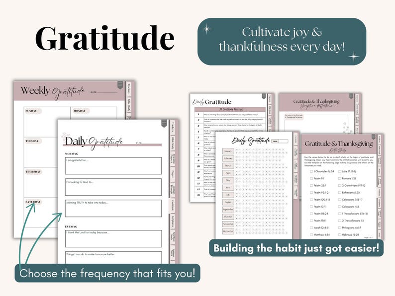 Digital prayer journal and scripture journal PDF with clickable navigation. Daily devotional pages gratitude prompts monthly and yearly spiritual goals memory verse sheets and sermon notes. Compatible with GoodNotes Notability and other PDF apps. Perfect Christian gift for women.