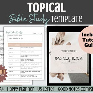 Topical Bible Study Template & Guide - Daily Devotional Scripture Journal for women of faith, Digital and Printable Bible Study Notes