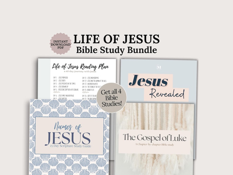 Printable Bible Study Bundle of Jesus Daily Devotional Planner for women Faith Chronological Scripture journal template Christian gift pdf image 1
