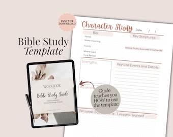 Bible Character Study Guide Printable Bible Study Template Daily Devotional Planner Goodnotes Bible Journal Christian Gift idea Teen faith