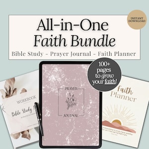 Faith Planner Bundle Bible Study Guide Prayer Journal Gratitude Spiritual Reflection Templates Printable Scripture Card Christian Gift Idea