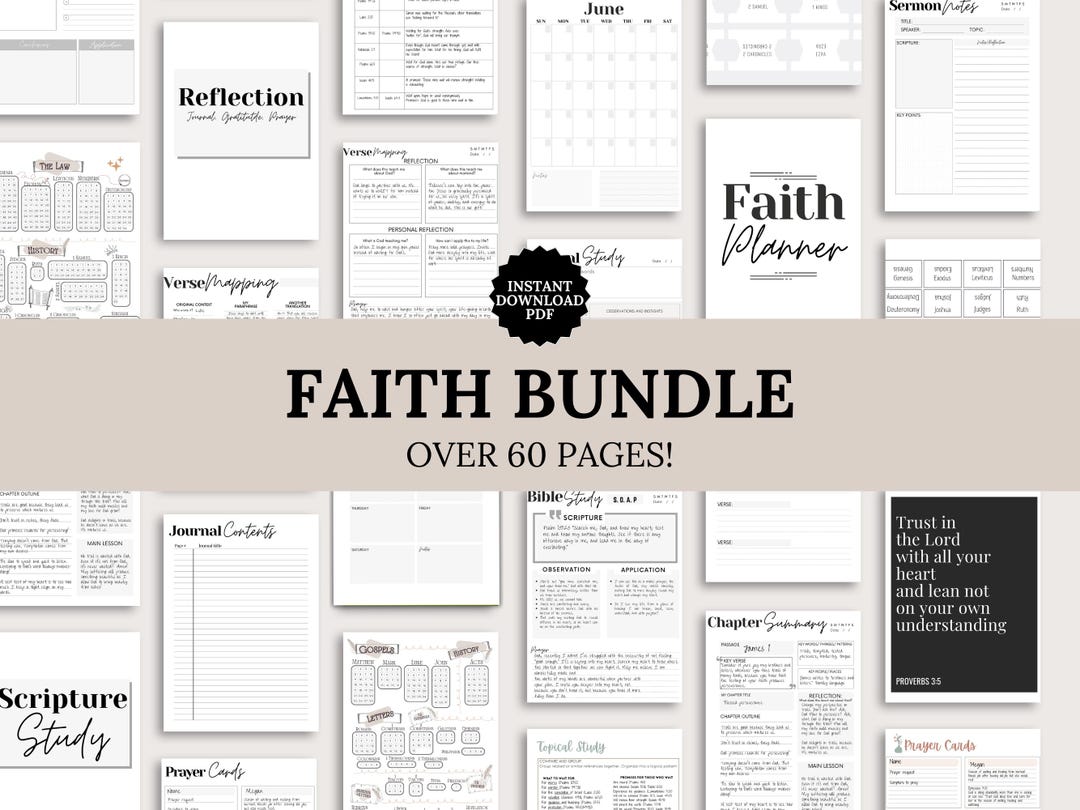 Faith Bundle Bible Study Template Journal Devotional Planner Minimalist ...
