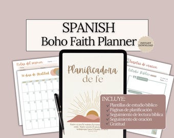 SPANISH Faith Journal Printable Bible study templates scripture prayer planner Tabs Bible reading trackers digital devotional Christian gift