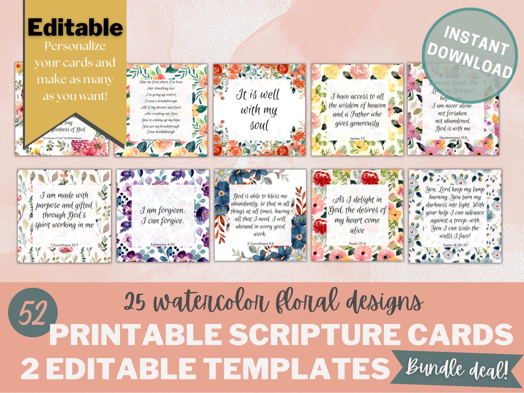 Editable &amp; Printable Scripture Cards Personalized Scripture - Etsy