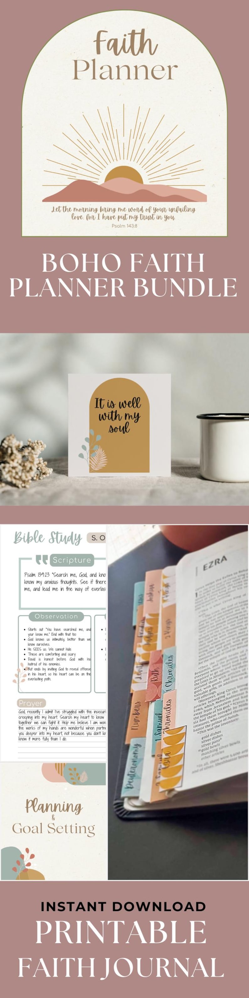 Boho Faith Planner Printable Bible Study Templates Prayer Journal Reflection Worksheets Scripture Cards Reading Trackers Chronological Bible Reading Plan Women’s Daily Devotional