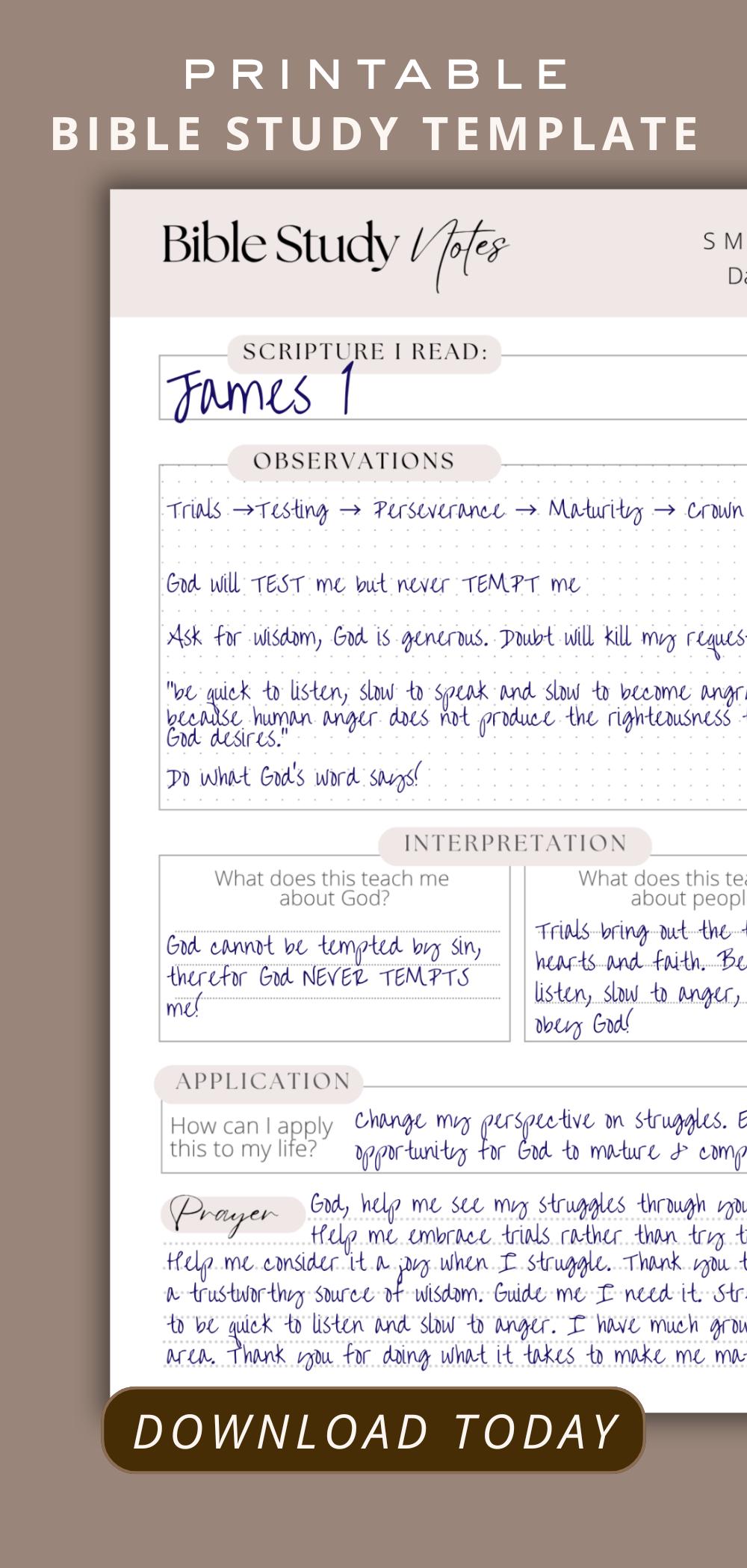 Digital Bible Study Template Simple Inductive Bible Study Journal ...