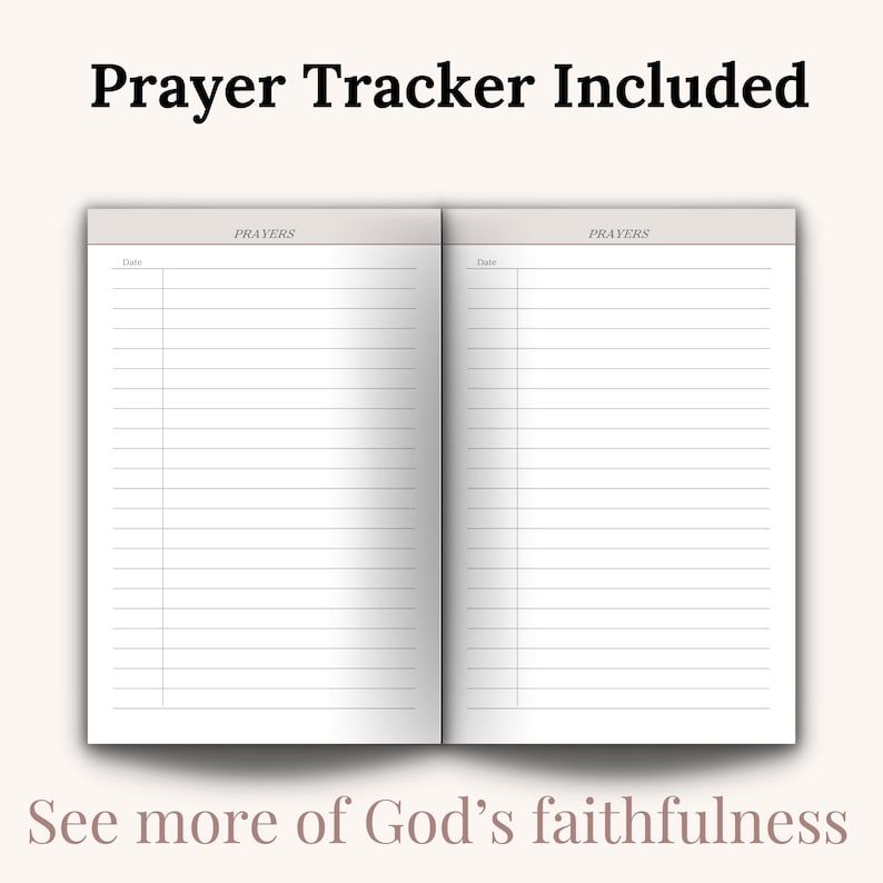 Prayer Tracker included with A minimalist Christian Sermon Notes Journal for women featuring “Church Notes” on the cover. Perfect for taking sermon notes, scripture reflections, and small group Bible study. A thoughtful Christian gift for Christmas, birthdays, confirmation, or religious holidays. Modern faith notebook design to help you stay engaged and grow spiritually.