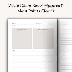 A minimalist Christian Sermon Notes Journal for women featuring “Church Notes” on the cover. Perfect for taking sermon notes, scripture reflections, and small group Bible study. A thoughtful Christian gift for Christmas, birthdays, confirmation, or religious holidays. Modern faith notebook design to help you stay engaged and grow spiritually.