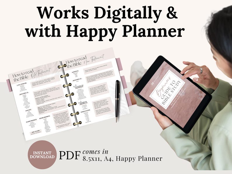 Beginner Bible Study Guide Template Prayer Journal Pages Faith Planner Bundle Printable Download Christian Study Materials Reading Plan Reflection Templates Three Size Options Modern Design Minimalist Format Daily Devotional Resource Happy Planner classic Bible study printable