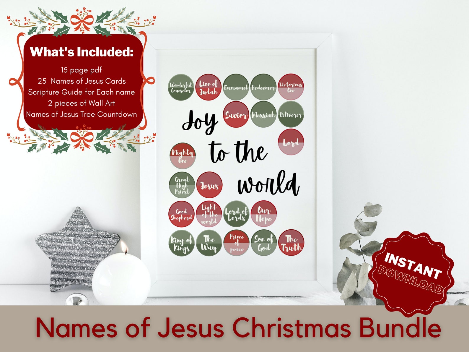 25 Names of Jesus Bundle, Advent Calendar Printable, Christmas Wall Art Names Of Jesus Advent Calendar