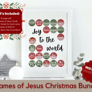 25 Names of Jesus Bundle, Advent Calendar Printable, Christmas Wall Art, Christmas Countdown