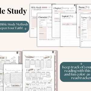 Hyperlinked Christian planner and digital faith journal for women. Printable or tablet ready GoodNotes Notability. Features Bible study methods SOAP verse mapping character study chapter summary topical thematic plus gratitude journal prayer requests answered prayers and sermon note pages. Instant download.