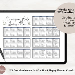 Digital Chronological Bible in a Year Reading Plan for printable or tablet use. Features weekly readings from Genesis to Revelation in chronological order. A helpful Bible reading tracker and scripture guide to deepen your understanding of God’s story. Ideal for Bible study, devotions, and Christian journaling.