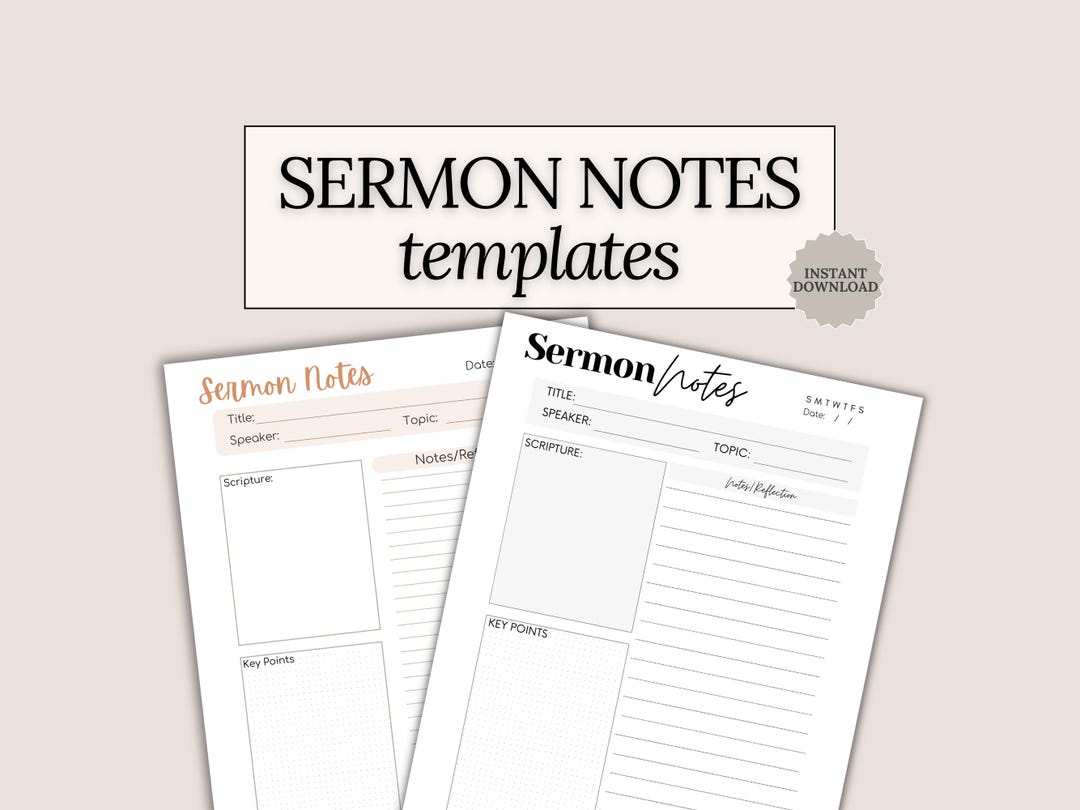 Printable Sermon Notes Template Scripture Reflection Journal Daily ...