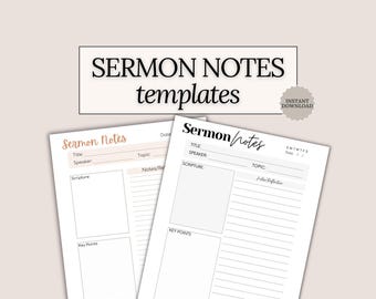 Printable Sermon Notes Template Scripture Reflection Journal Daily Gratitude Planner Christian Gift Idea Faith Teen PDF boho goodnotes
