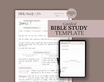 Cyfrowy szablon do studium Biblii Prosty indukcyjny dziennik do studium Biblii Arkusz ćwiczeń z notatkami z Pisma Świętego do druku Chrześcijańskie kobiety Wiara PDF