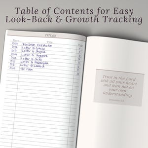 Table of Contents page in a Sermon Notes Journal with numbered spaces to track weekly sermons and find past notes quickly. Great for church, small group studies, and Bible learning. Simple Christian notebook design for organized scripture study. A perfect religious gift for women during Christmas or confirmation.