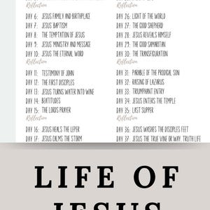 Life of Jesus Bible Study PDF Download with 40-day reading plan and coordinating templates for each day. Perfect for Easter or Lent devotional studies, this printable workbook helps women of faith dive deeper into the Gospels. Includes reflection journal pages and blank templates. A Christian gift for women or small group study.
