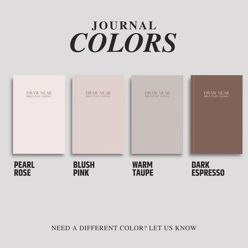 Minimalist 6x9 Guided Bible Study Journal for Christian women with the “Draw Near Bible Study Journal” cover design. Available in hardcover, softcover, and spiral bound options. A faith journal with scripture prompts for daily quiet time, small group study, or church ministry. Elegant Christian notebook for women seeking a simple, structured way to study God’s Word.