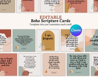 Editable Scripture card template Boho Bible Verse Memory cards printable Prayer Cards scripture affirmation Christian women's ministry pdf