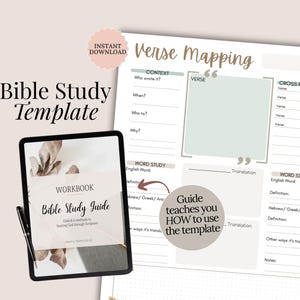 Verse Mapping Printable Template Bible Study Beginner Devotional Planner for Women Faith Prayer Scripture Journal Christian Gift Idea Teen