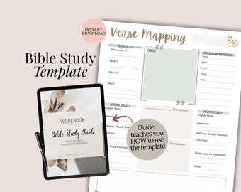Verse Mapping Printable Template Bible Study Beginner Devotional Planner for Women Faith Prayer Scripture Journal Christian Gift Idea Teen