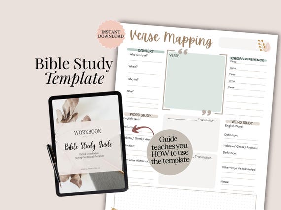 Verse Mapping Printable Template Bible Study Beginner Devotional Planner for Women Faith Prayer Scripture Journal Christian Gift Idea Teen
