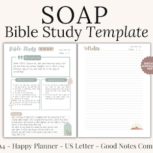 Faith-based Bible Study Templates Printable PDF resource with SOAP, Verse Mapping, Topical Bible Study, Thematic Bible Study, Character Study, and Chapter Summary. Designed as a devotional guide and Christian gift idea for women or teens. Ideal for beginner Bible study, scripture journaling, or group devotionals. Printable Christian resource compatible with Goodnotes and Notability. Instant digital download.